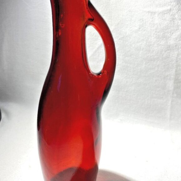 Mosser Vintage Ruby Red Oil Vinegar Glass Cruet 7 3/4" w/Handle Bottle Decanter - Picture 5 of 6